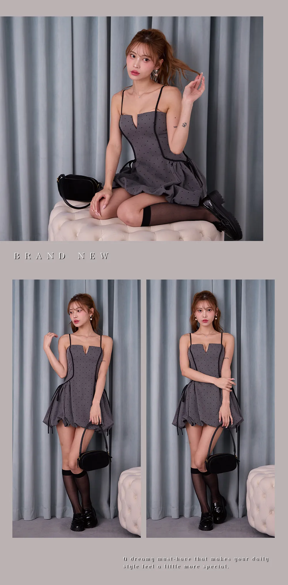 【IRMA/イルマ】プリーツ/ シフォン/ Vネック/ ツイード/ 切替/ 台形スカート/ フレア/ ミニドレス/ キャバドレス 2