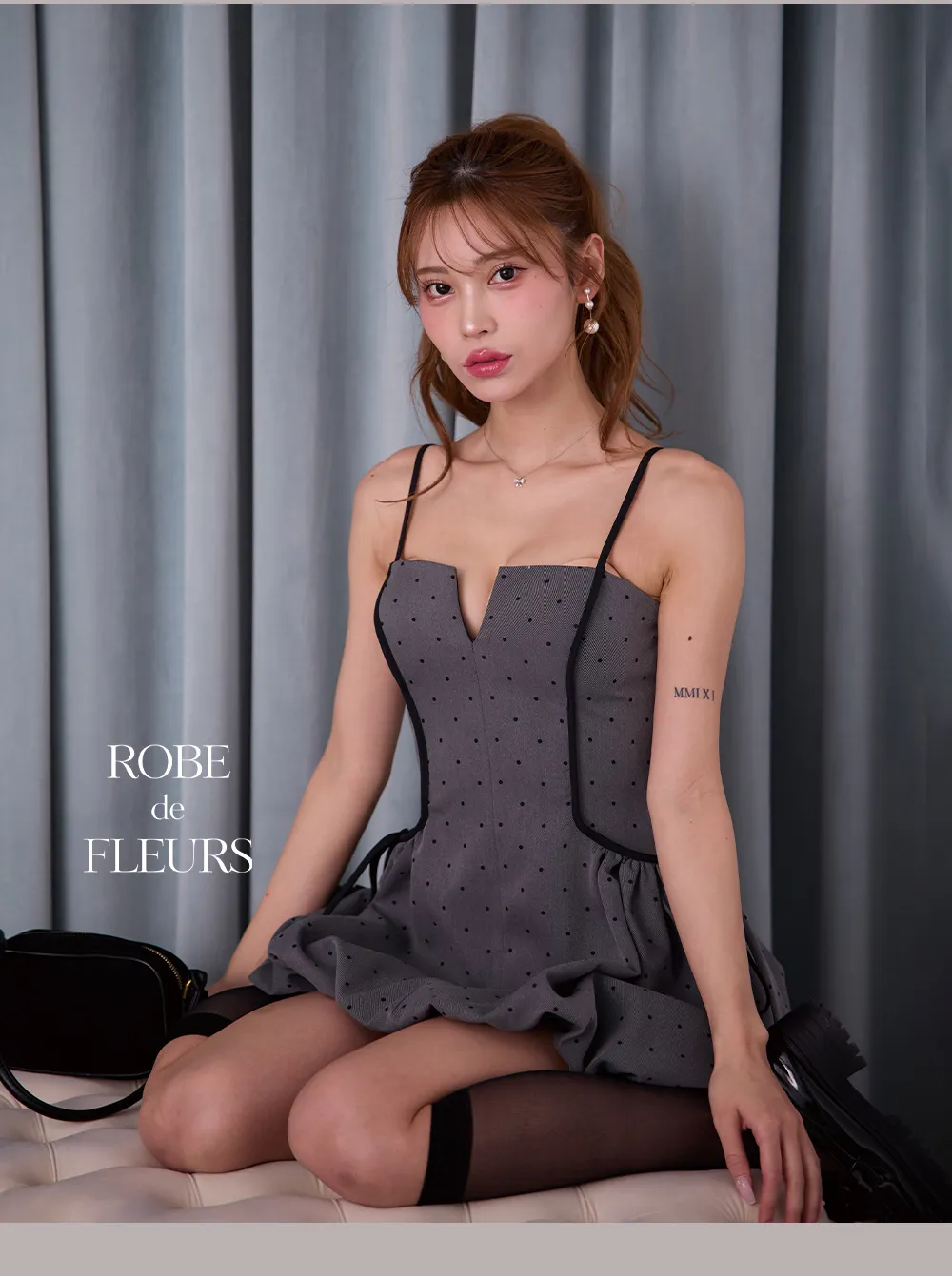 【IRMA/イルマ】プリーツ/ シフォン/ Vネック/ ツイード/ 切替/ 台形スカート/ フレア/ ミニドレス/ キャバドレス 4