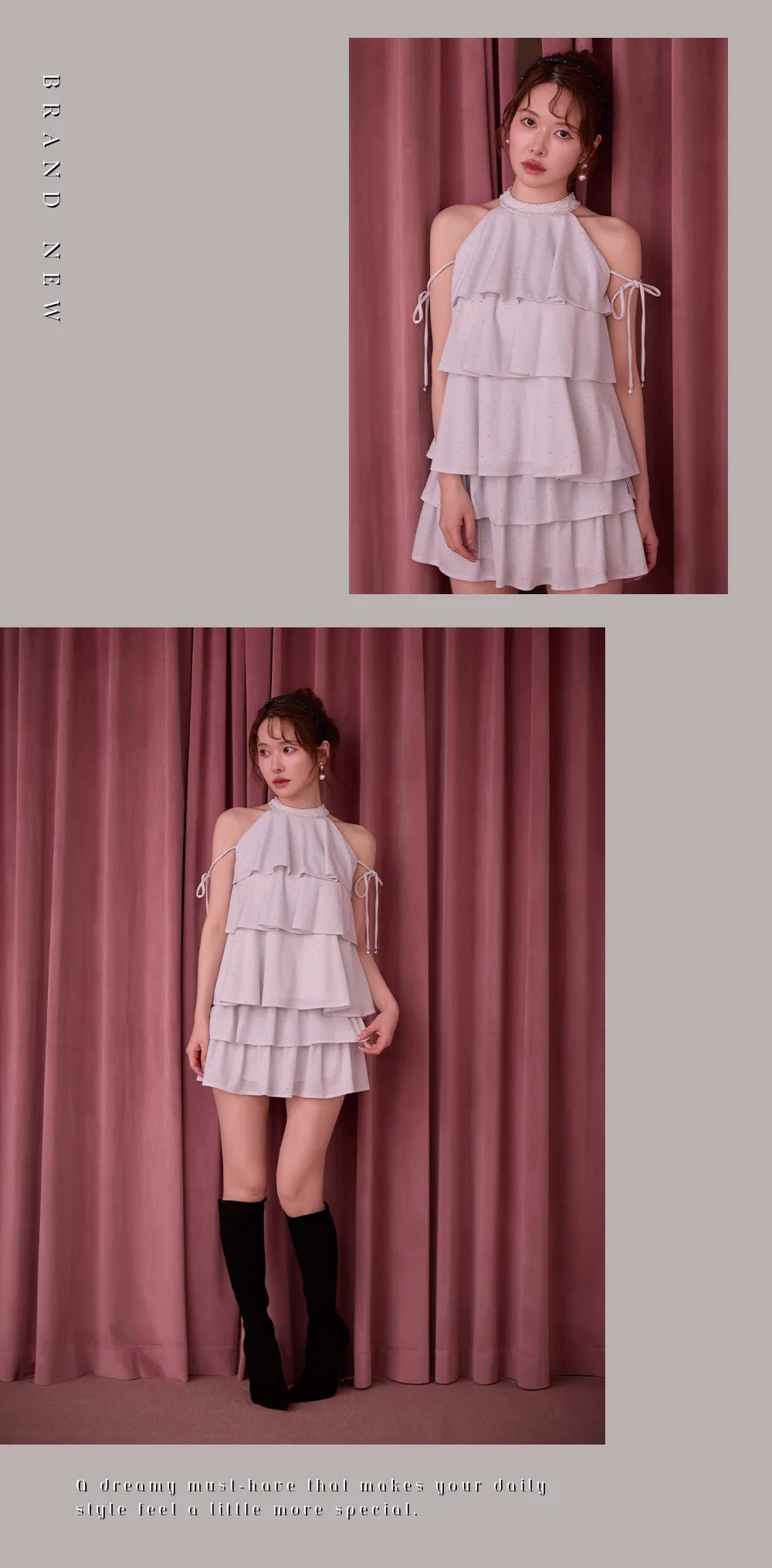 【ERUKEI エルケイ】シンプル/ Vネック/ ノースリーブ/ プリーツ/ Aライン/ フレア/ ワンピース/ ミニドレス/ キャバドレス 2