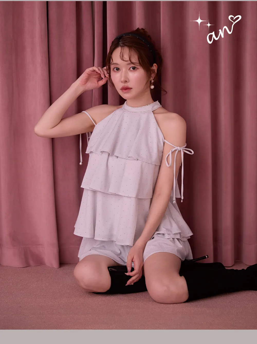 【ERUKEI エルケイ】シンプル/ Vネック/ ノースリーブ/ プリーツ/ Aライン/ フレア/ ワンピース/ ミニドレス/ キャバドレス 4