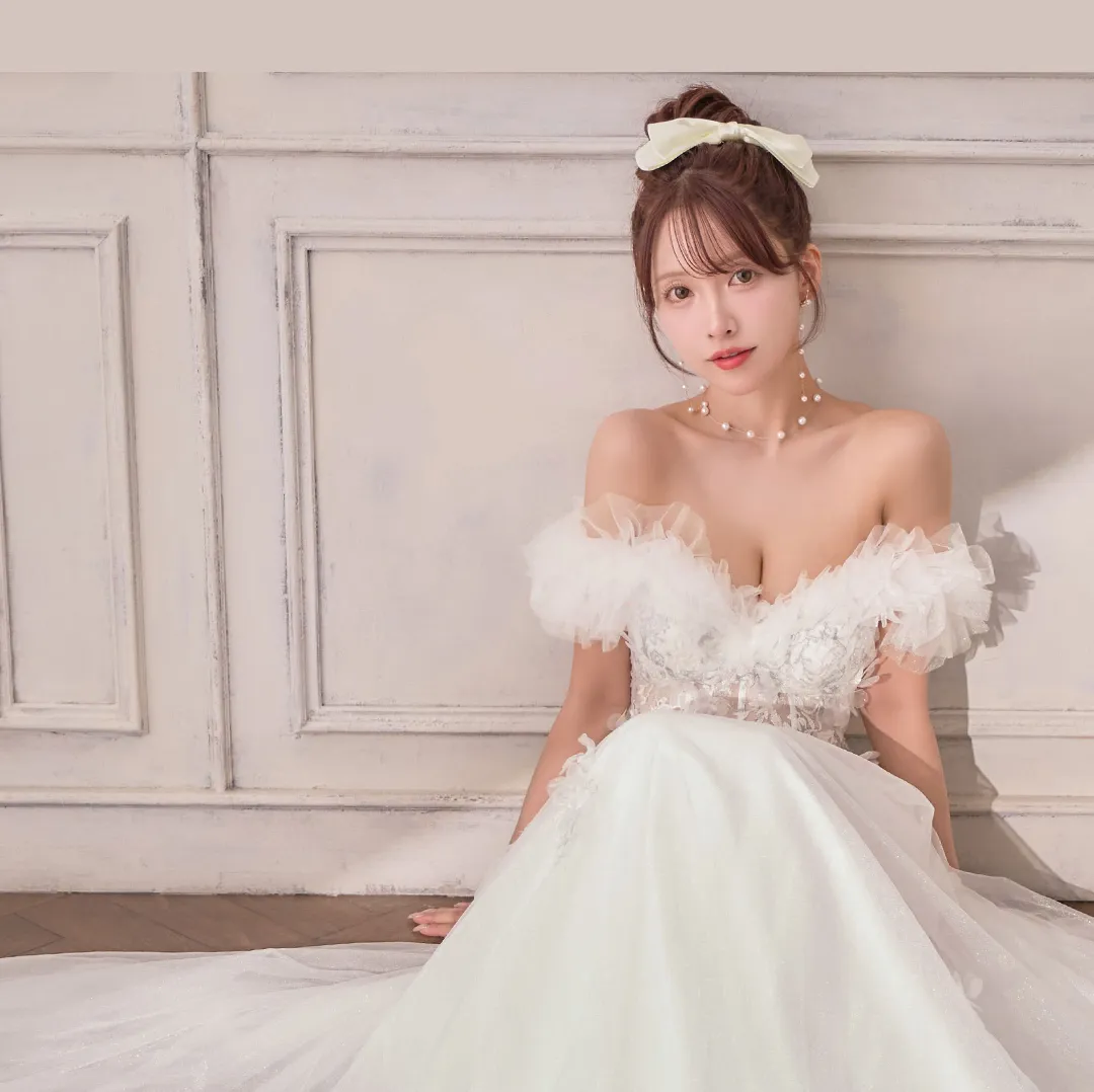 【JEAN MACLEAN/ジャンマクレーン】フリルオフショル/ 立体フラワー/ チュール/ Aライン/ フレア/ プリンセス/ ロングドレス/ キャバドレス long4