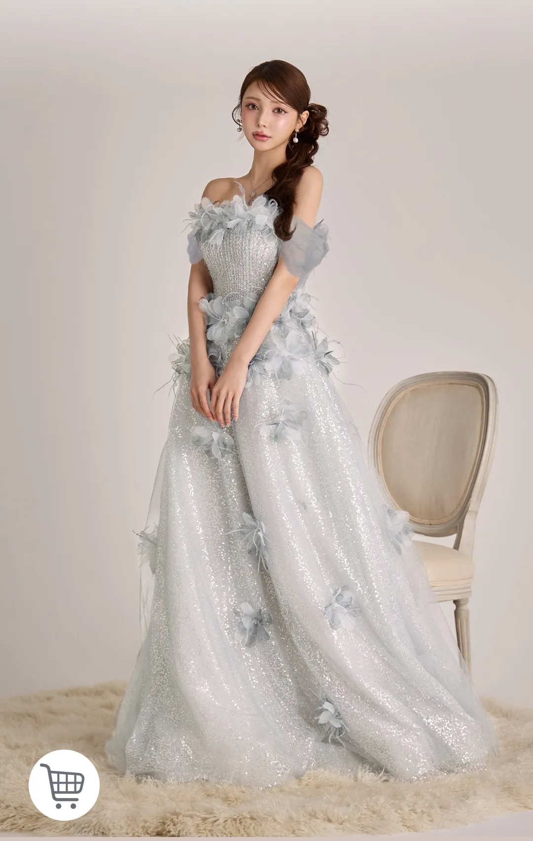 【couture an/クチュールアン】ベア/ オフショル/ 2way/ チュール/ レース/ ラメ/ 立体フラワー/ フレア/ プリンセス/ ロングドレス/ キャバドレス long1