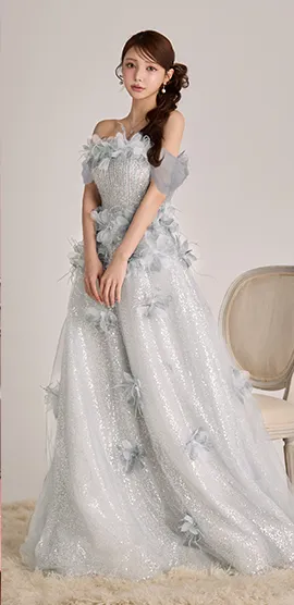 	【JEAN MACLEAN/ジャンマクレーン】チョーカー付き/ オフショル/ シアー/ スパンコール/ レース/ フラワーモチーフ/ フレア/ Aライン/ プリンセス/ ロングドレス/ キャバドレス5