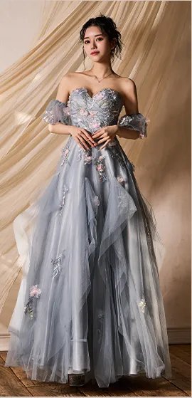 	【JEAN MACLEAN/ジャンマクレーン】チョーカー付き/ オフショル/ シアー/ スパンコール/ レース/ フラワーモチーフ/ フレア/ Aライン/ プリンセス/ ロングドレス/ キャバドレス5