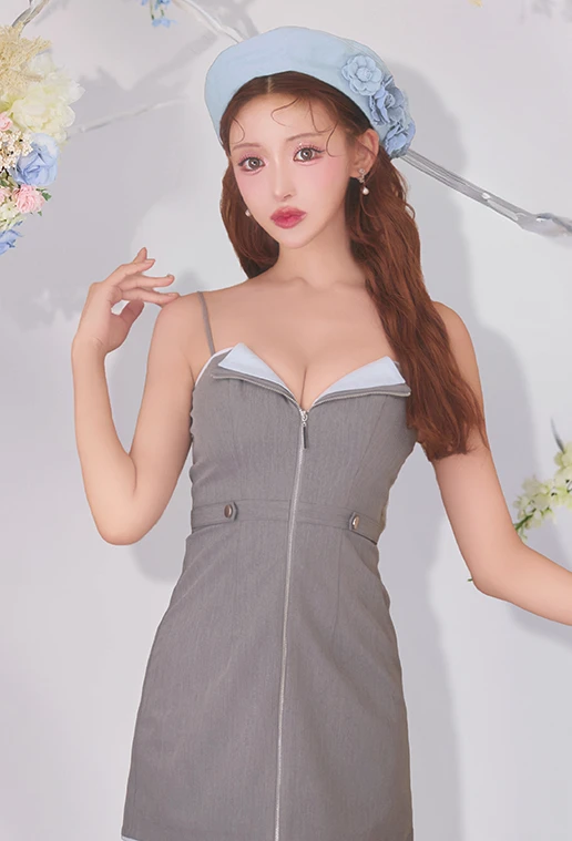 【Glossy/グロッシー】フロントジップ/ 台形/ タイト/ ミニドレス/ キャバドレス3