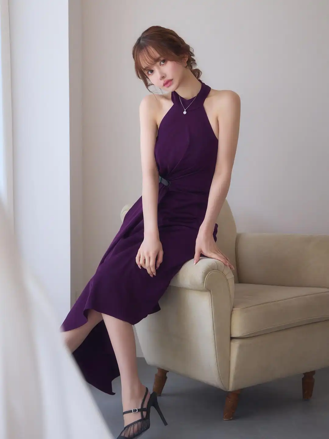 バックオープン起毛ニットフレアミニキャバドレス