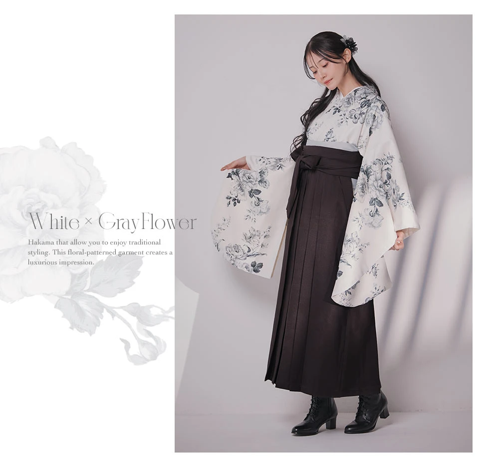 グレーフラワーブーケ ホワイト二尺袖着物2