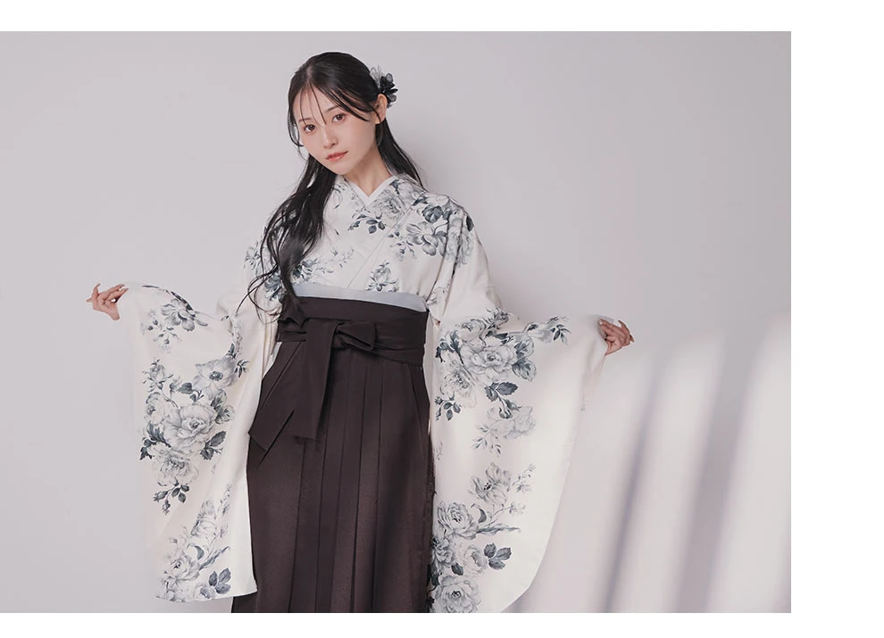 グレーフラワーブーケ ホワイト二尺袖着物3