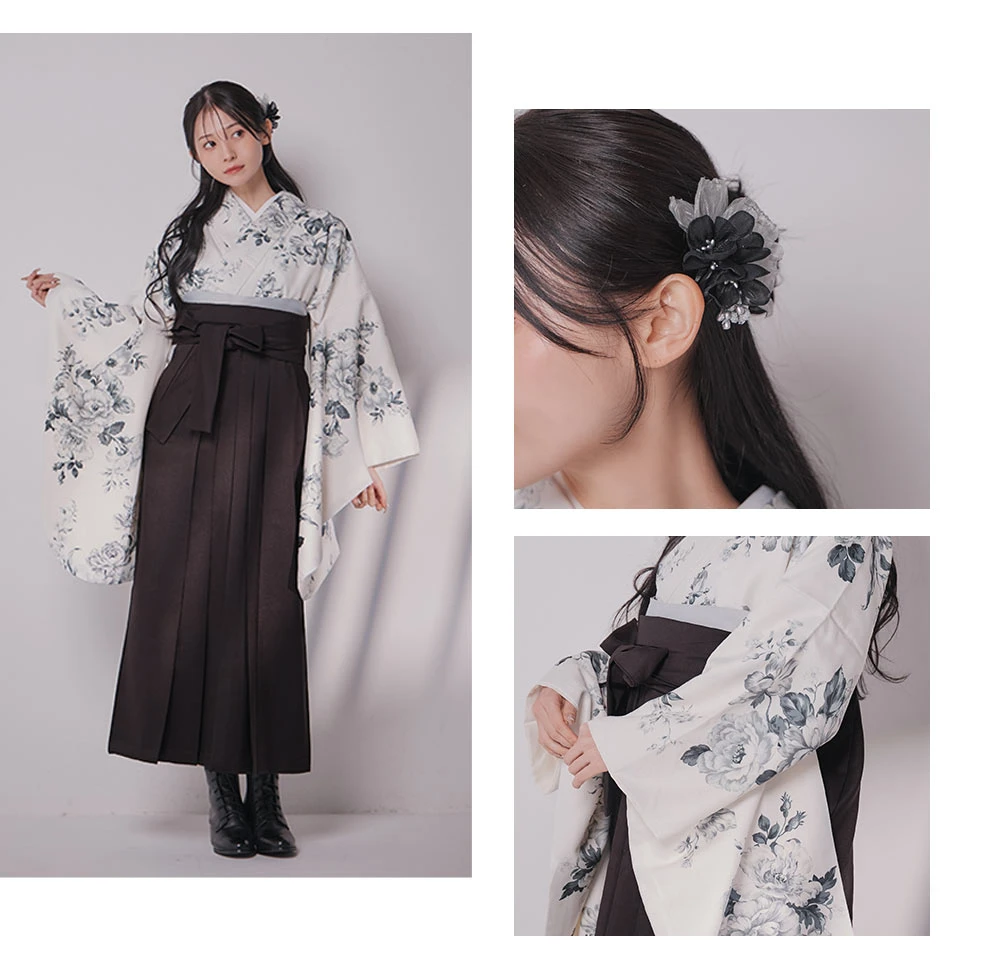 グレーフラワーブーケ ホワイト二尺袖着物4