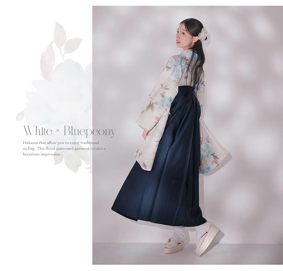 ブルー芍薬 ホワイト二尺袖着物3