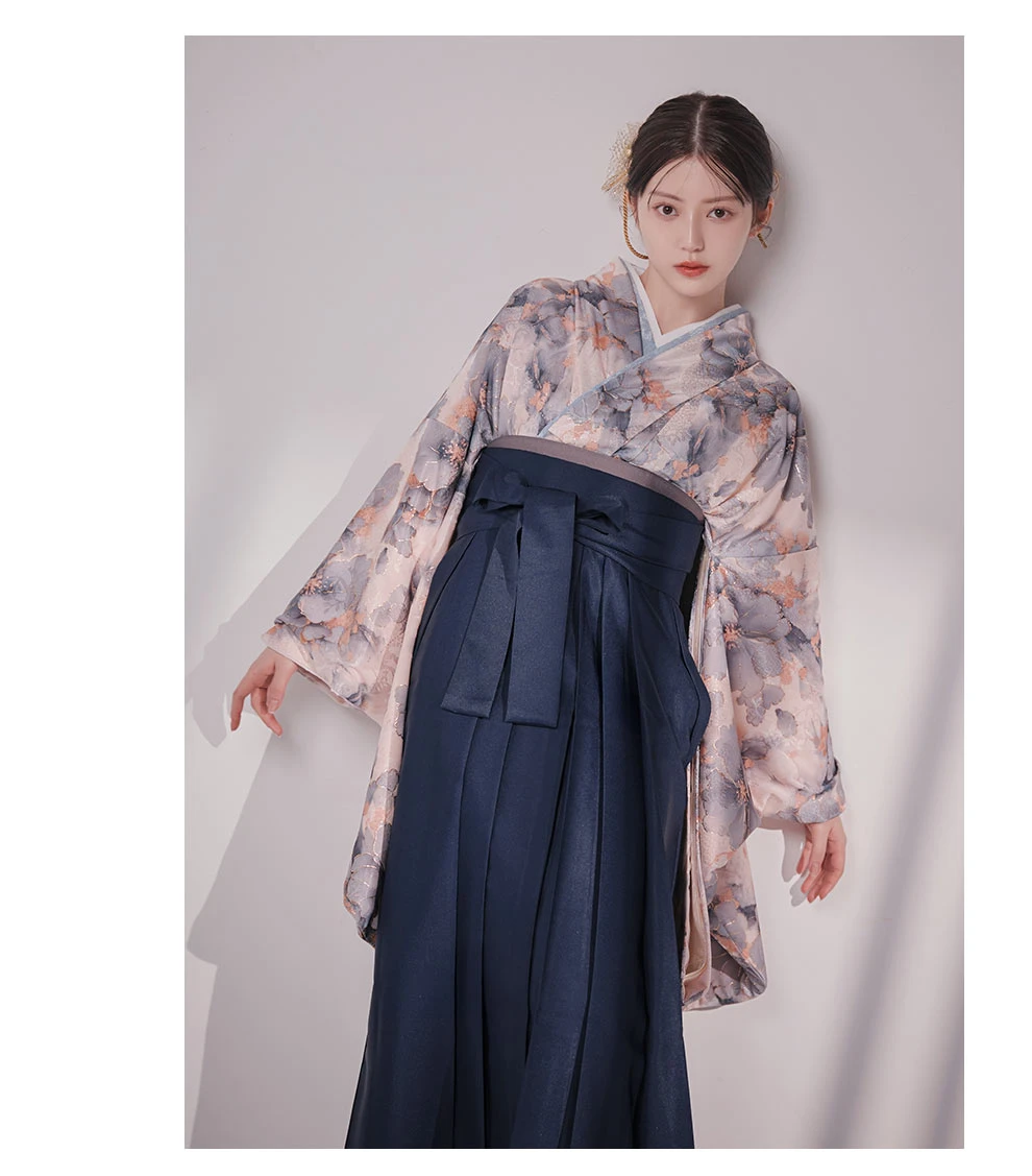グレーピンクフラワー グラデーション二尺袖着物4