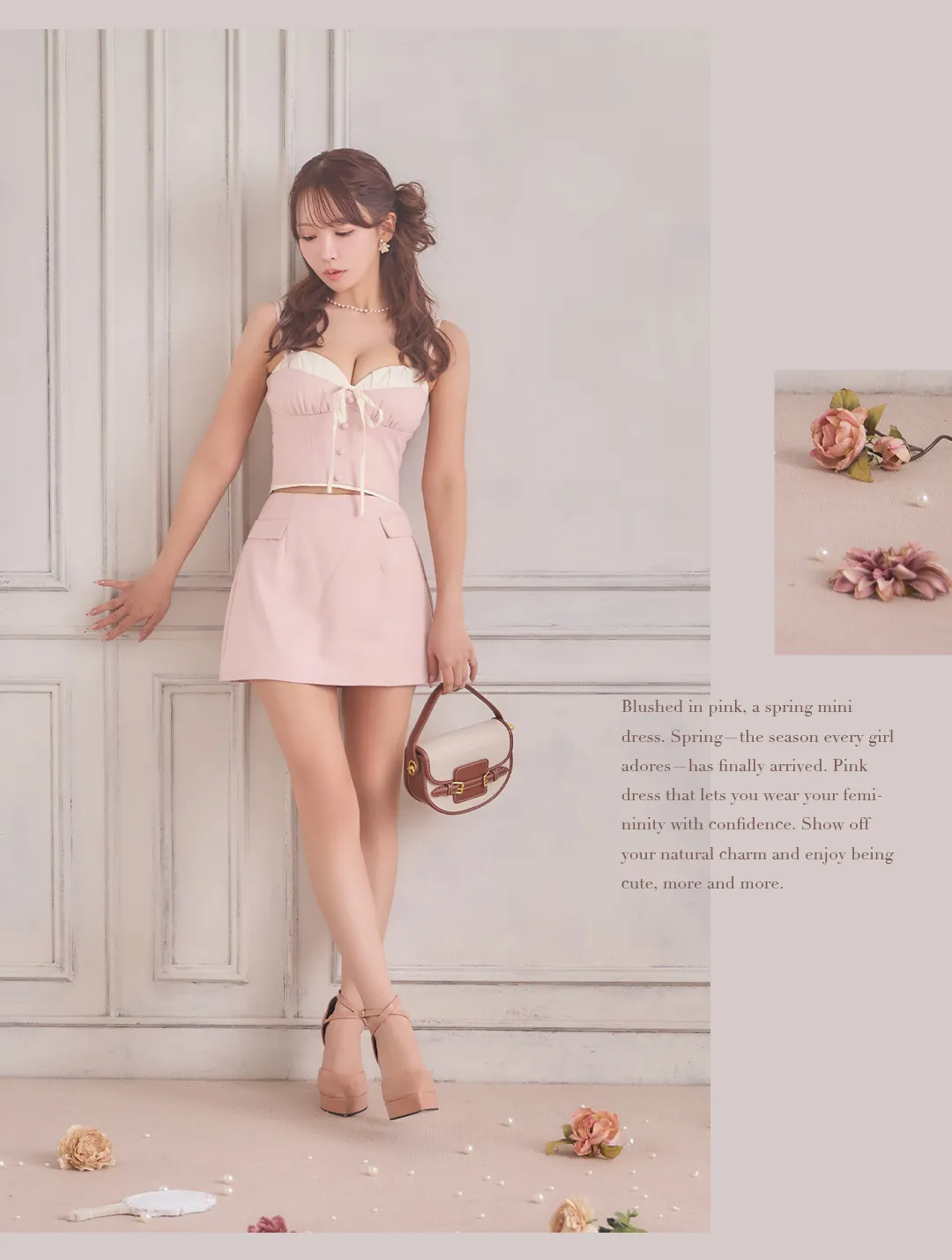 ピンク / バイカラー / 配色デザイン / ミニドレス / フェミニン / 大人可愛い / 春ドレス / 配色ワンピ / キャバドレス / 主役ドレス 3
