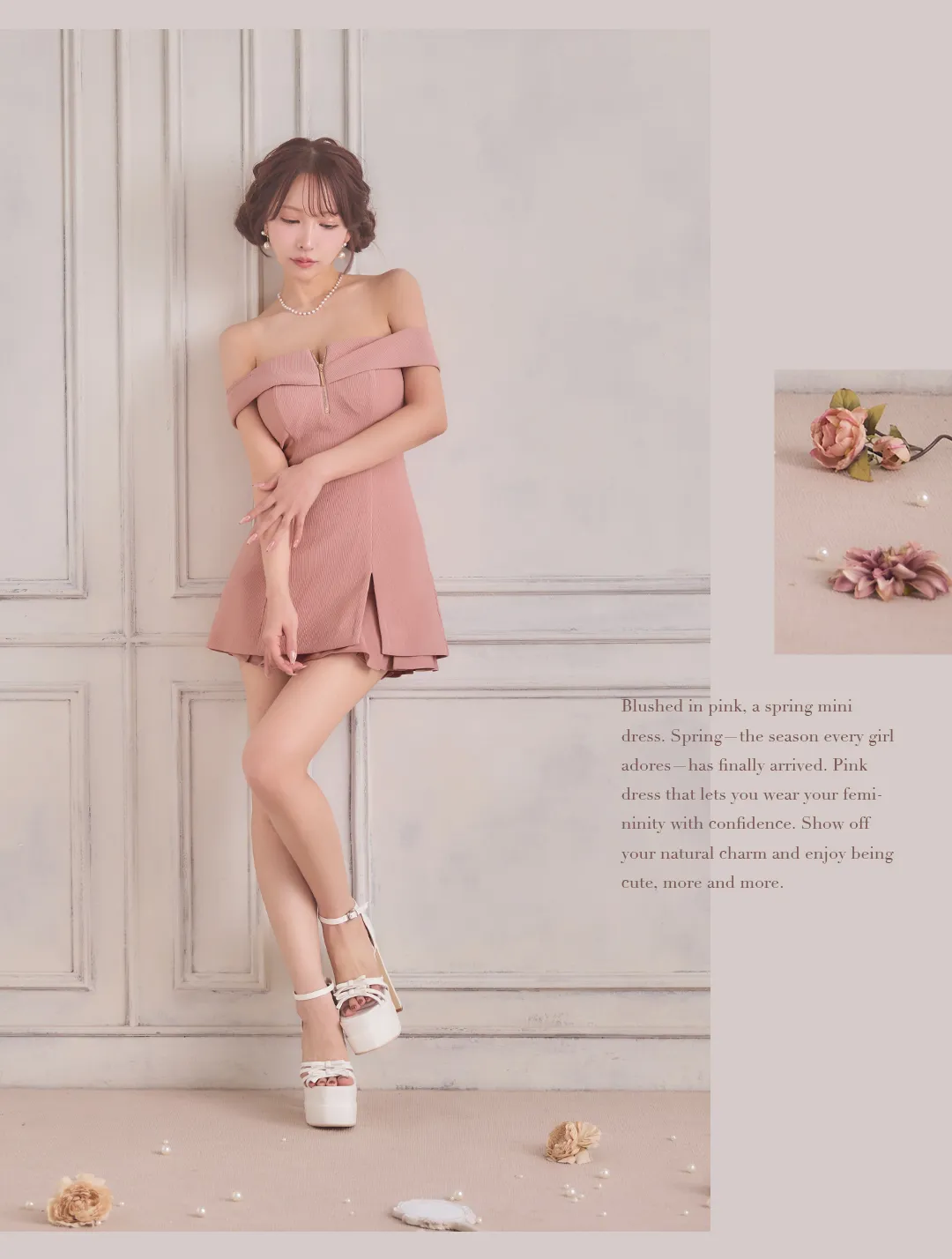ダスティーピンク / ミニドレス / シンプルワンピ / くすみカラー / 大人可愛い / きれいめ / 春ドレス / 上品デザイン / キャバドレス / 抜け感 3