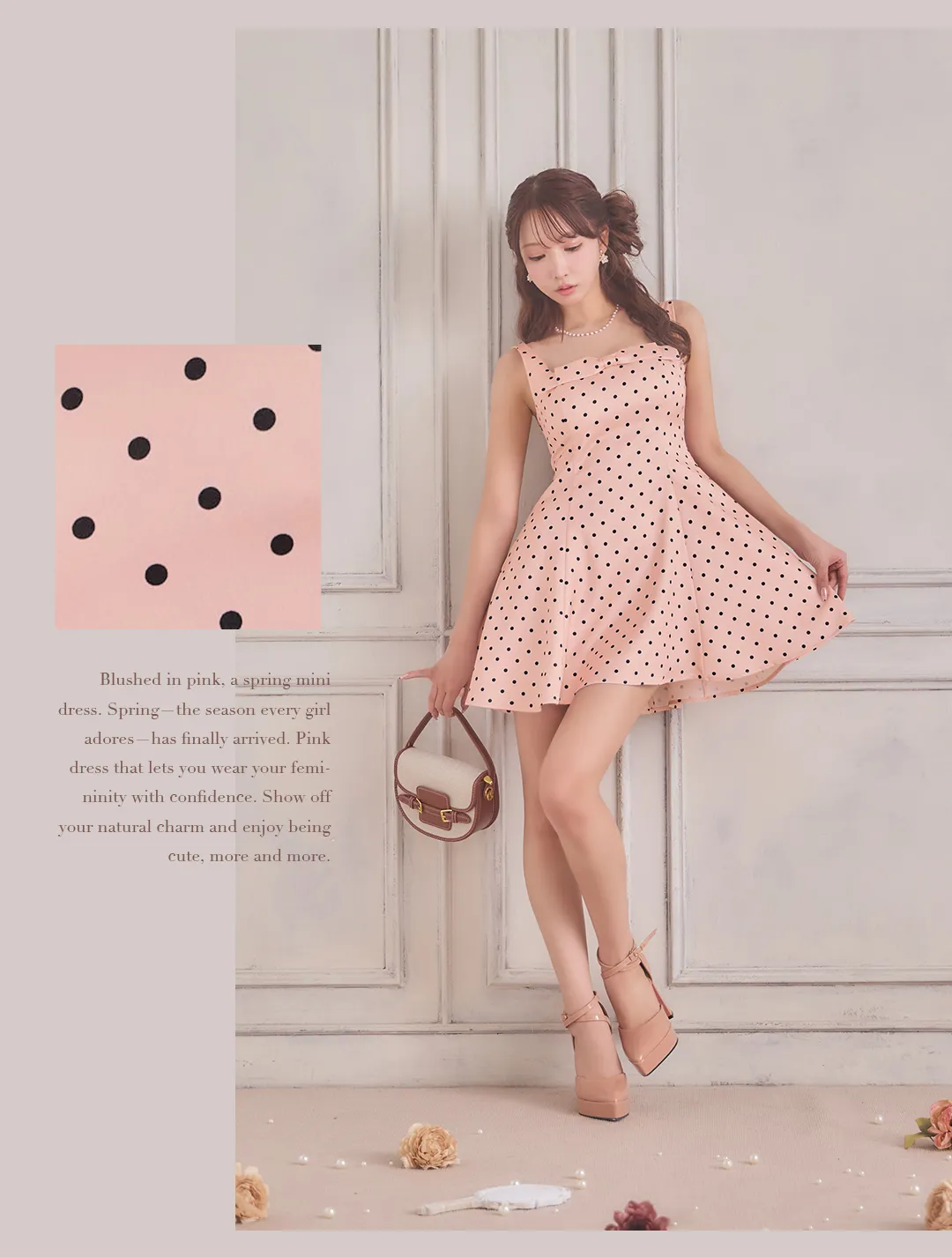 ピンク / ドット柄 / 水玉ワンピ / ミニドレス / フェミニン / 大人可愛い / 春ドレス / 甘さ控えめ / キャバドレス / 柄ワンピ 4