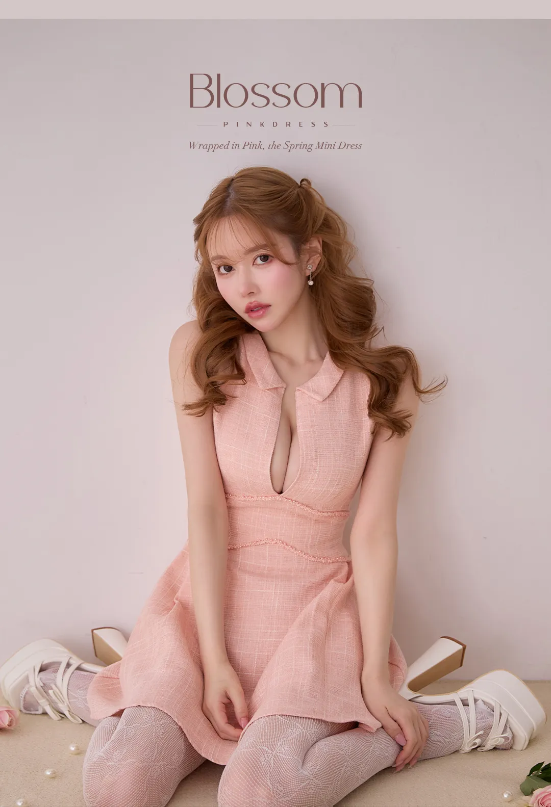 ピンク / ミニドレス / デザインミニ / 抜け感 / 大人可愛い / きれいめ / 春ドレス / キャバドレス 5