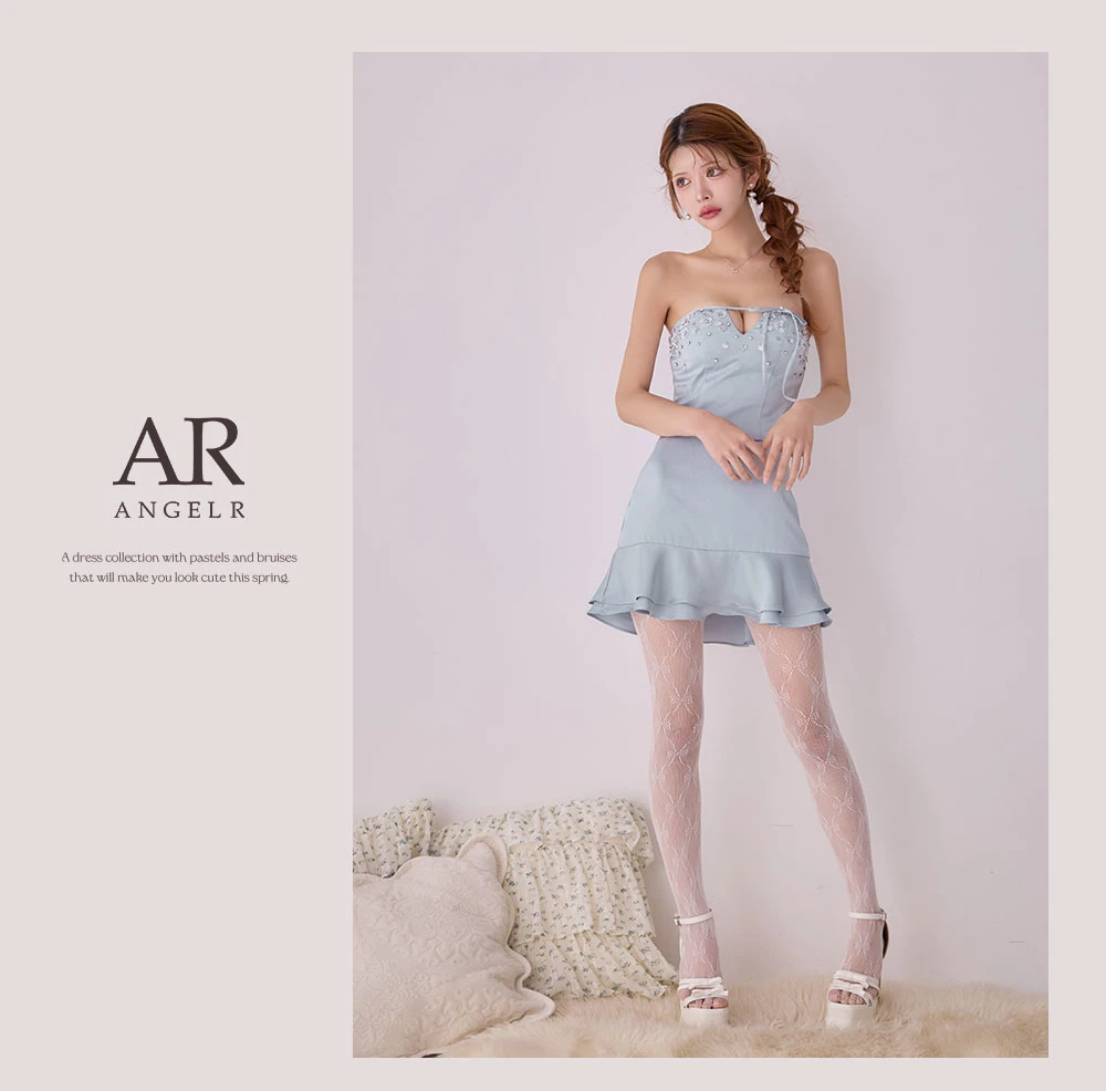 【ANGEL R/エンジェルアール】ベアトップ/ バストカット/ リボン/ フラワービジュー/ サテン/ セパレート/ フレア/ マイクロミニドレス/ キャバドレス2