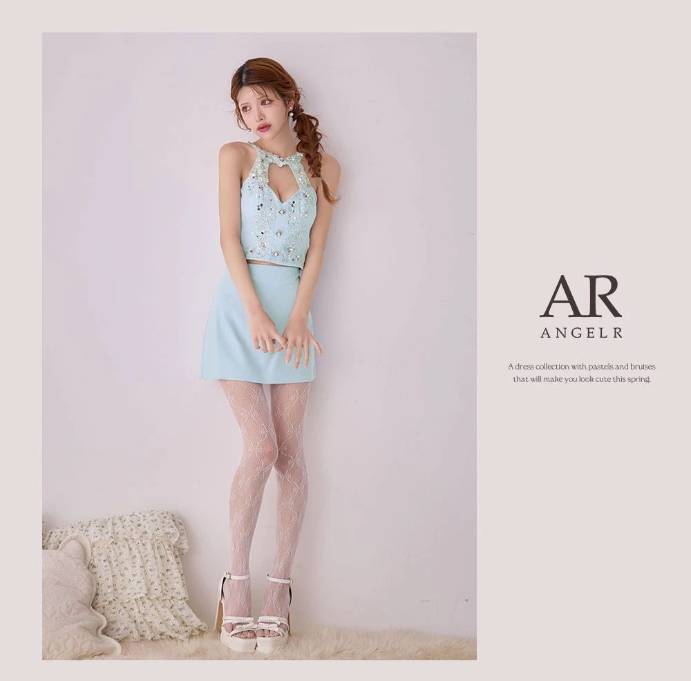 【ANGEL R/エンジェルアール】ホルターネック/ ボタン/ フラワーレース/ ビジュー/ セパレート/ マイクロミニドレス/ キャバドレス2