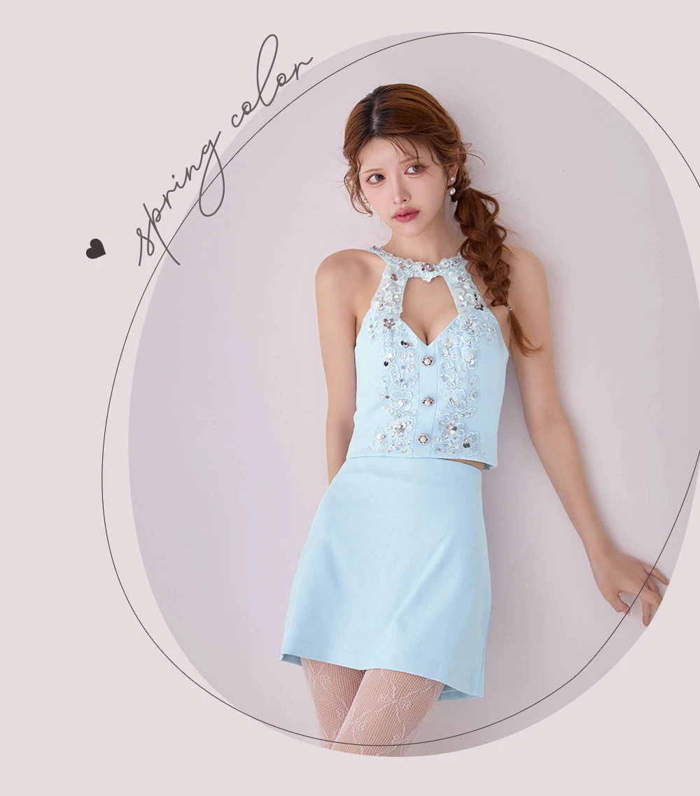 【ANGEL R/エンジェルアール】ホルターネック/ ボタン/ フラワーレース/ ビジュー/ セパレート/ マイクロミニドレス/ キャバドレス3