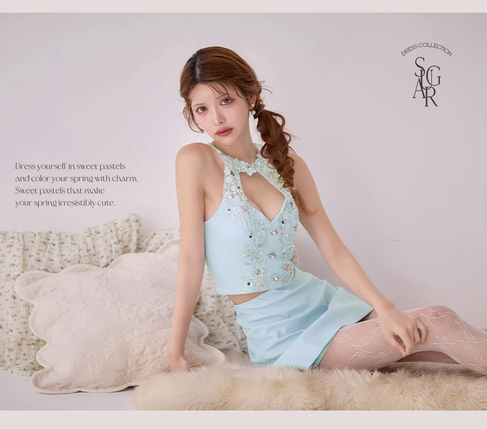 【ANGEL R/エンジェルアール】ホルターネック/ ボタン/ フラワーレース/ ビジュー/ セパレート/ マイクロミニドレス/ キャバドレス3