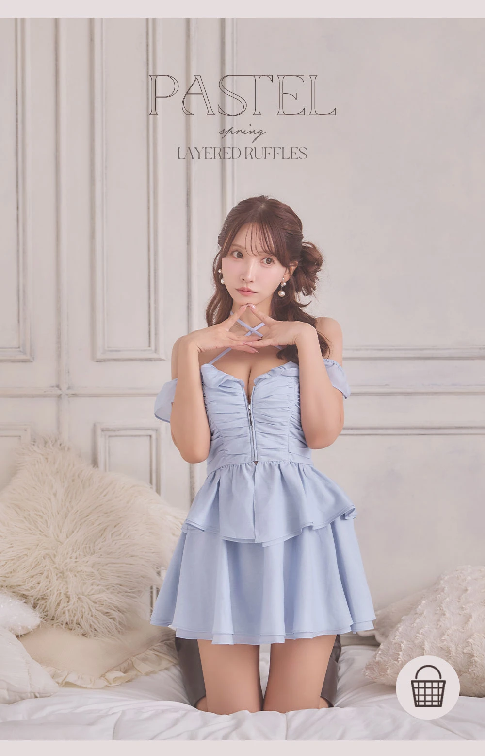 【ROBE de FLEURS/ローブドフルール】フリル/ オフショル/ リボン/ セットアップ/ フレア/ ミニドレス/ キャバドレス1