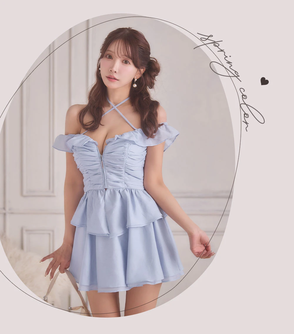 【ROBE de FLEURS/ローブドフルール】フリル/ オフショル/ リボン/ セットアップ/ フレア/ ミニドレス/ キャバドレス3