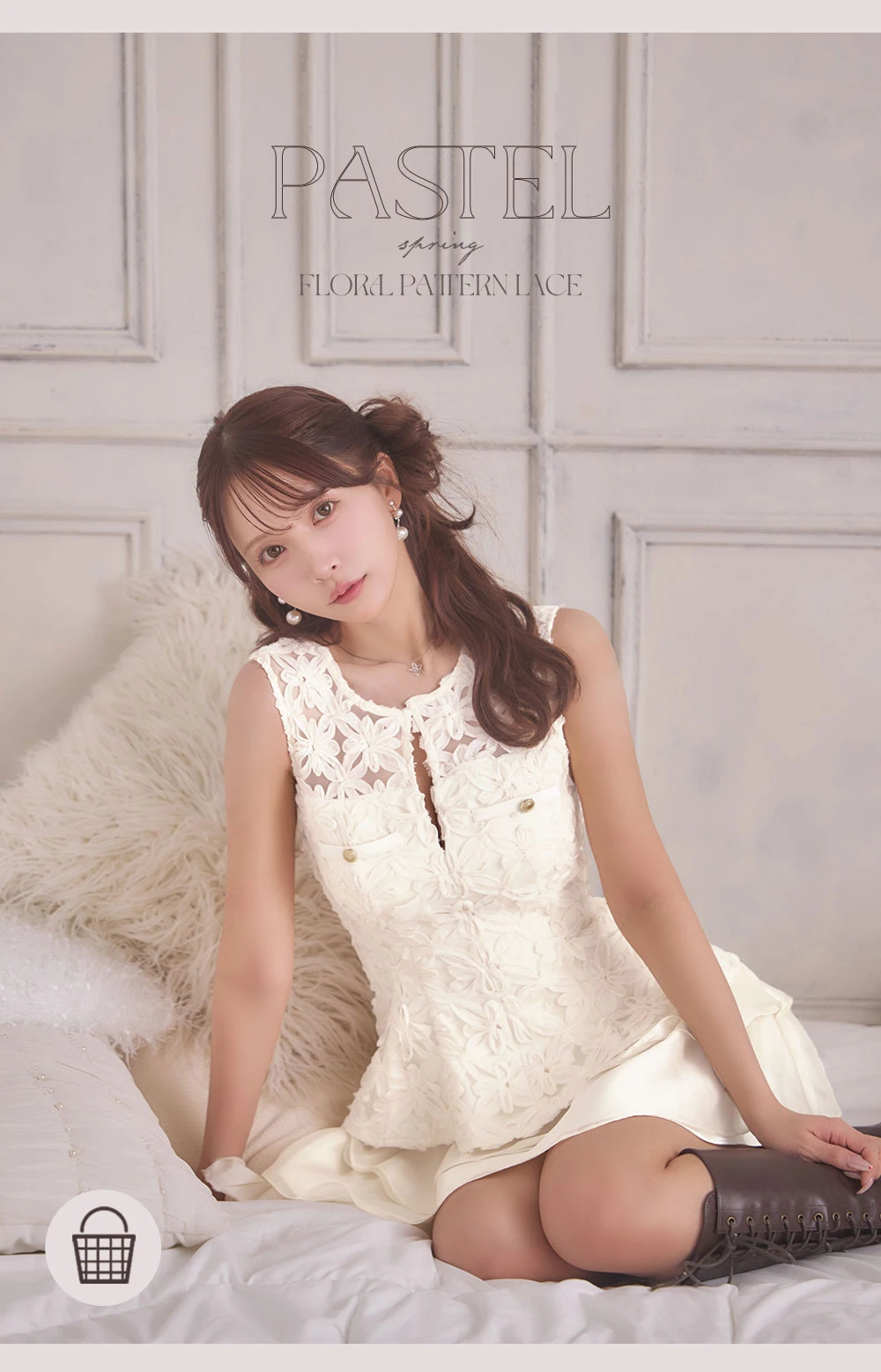 【ROBE de FLEURS/ローブドフルール】フラワーレース/ ティアード/ ペプラム/ セットアップ/ フレア/ ミニドレス/ キャバドレス1