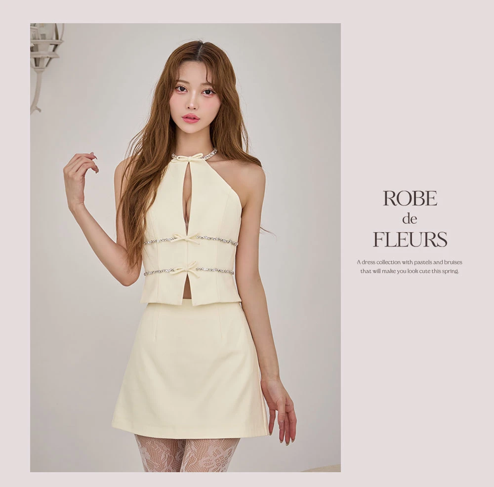 【ROBE de FLEURS/ローブドフルール】ラメ/ ツイル/ ビジュー/ リボン/ ホルターネック/ セットアップ/ ミニドレス/ キャバドレス2