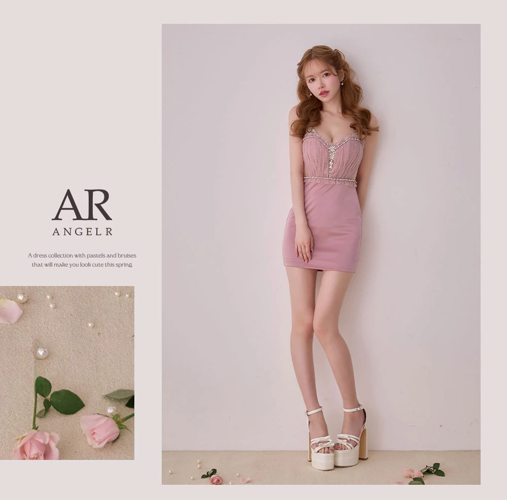 【ANGEL R/エンジェルアール】フロントメッシュ/ Vカット/ ビジュー/ フリル/ ウエストマーク/ タイト/ マイクロ/ ミニドレス/ キャバドレス2