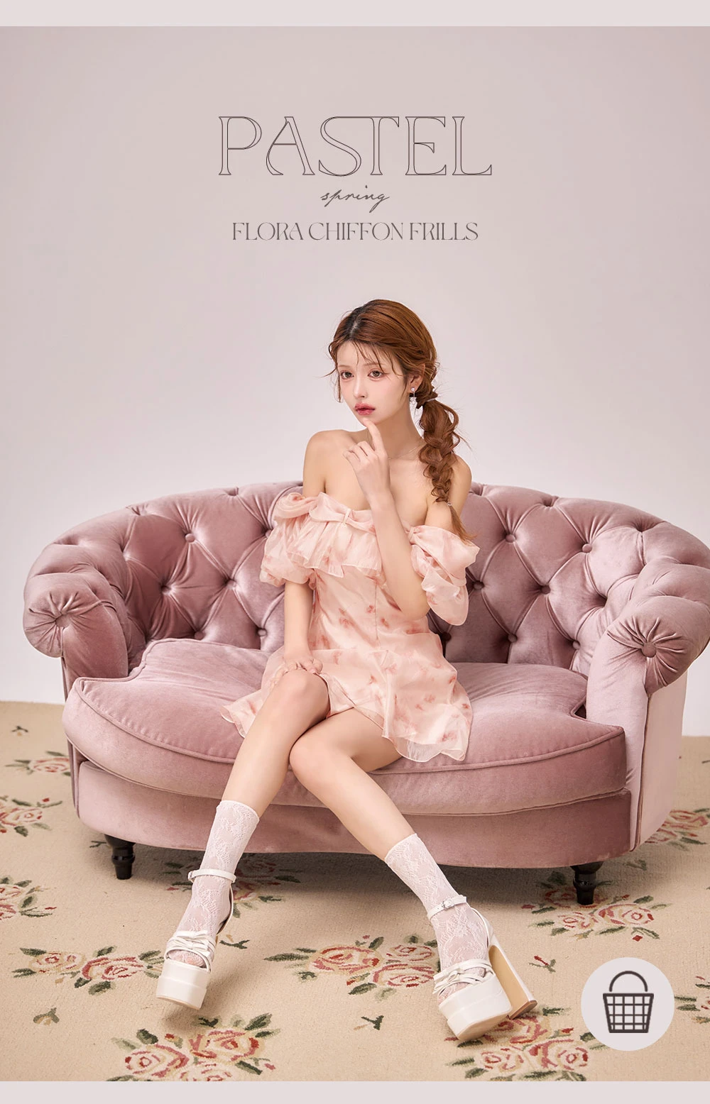 【ANGEL R/エンジェルアール】シフォン/ オフショル/ 肩紐付き/ 2way/ バストフリル/ 花柄/ フレア/ ミニドレス/ キャバドレス1