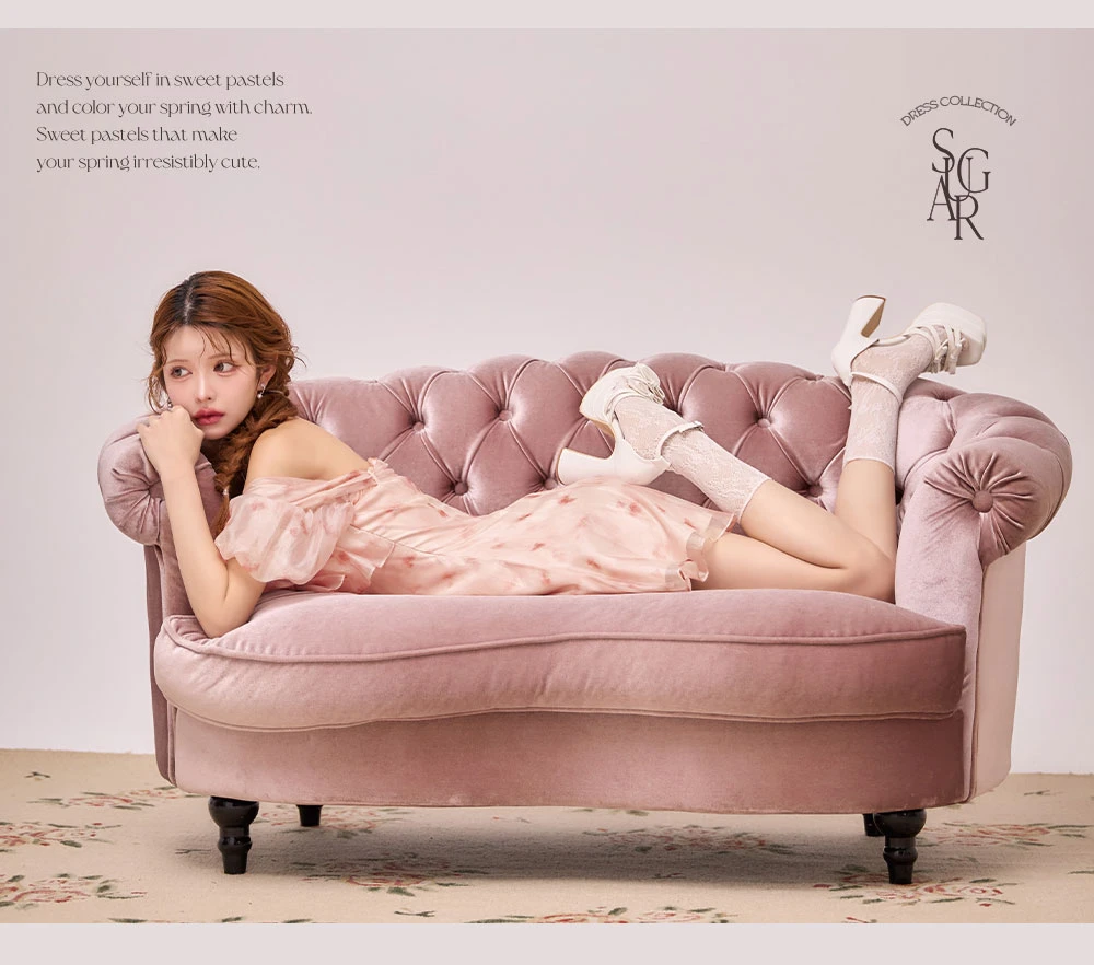 【ANGEL R/エンジェルアール】シフォン/ オフショル/ 肩紐付き/ 2way/ バストフリル/ 花柄/ フレア/ ミニドレス/ キャバドレス3