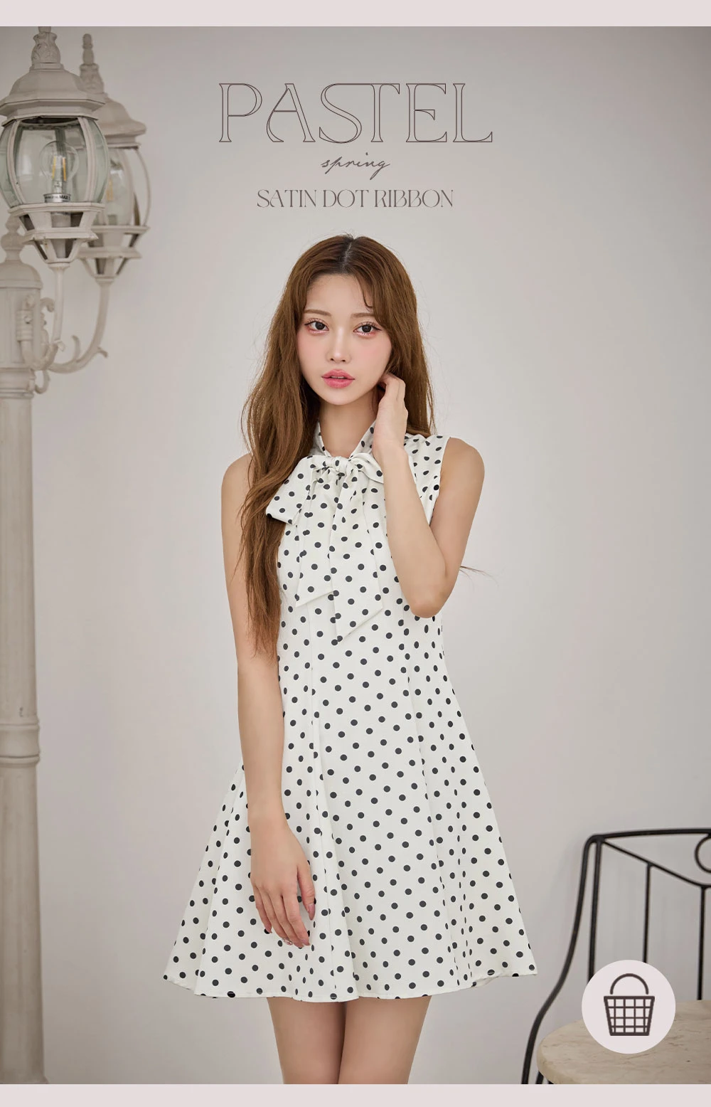 【ERUKEI エルケイ】ドット/ ノースリーブ/ プチハイネック/ リボン/ Aライン/ ワンピース/ ミニドレス/ キャバドレス1
