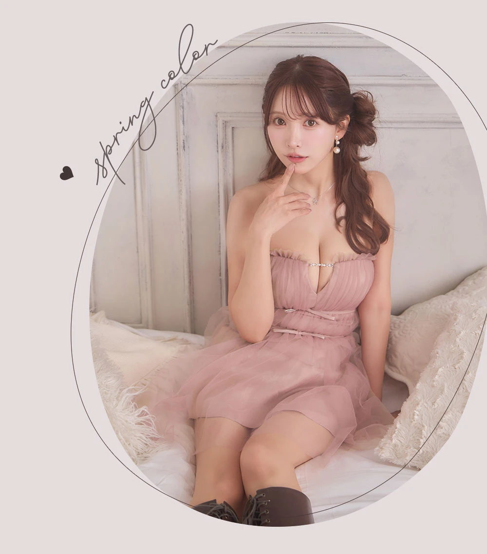 【ANGEL R/エンジェルアール】ベアトップ/ フリル/ ビジューチェーン/ ウエストリボン/ フレア/ マイクロミニドレス/ キャバドレス3