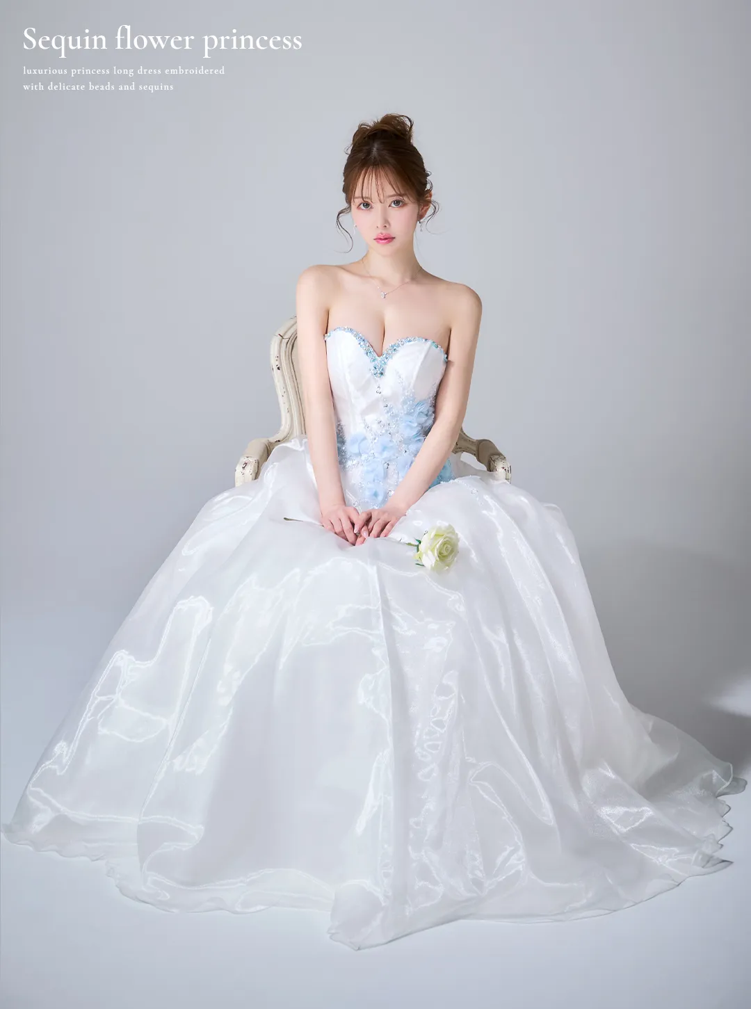 
【JEAN MACLEAN/ジャンマクレーン】ビーズ刺繍/ ビジュー/ スパンコール/ 立体フラワー/ チュール/ ベアトップ/ フレア/ Aライン/ プリンセス4