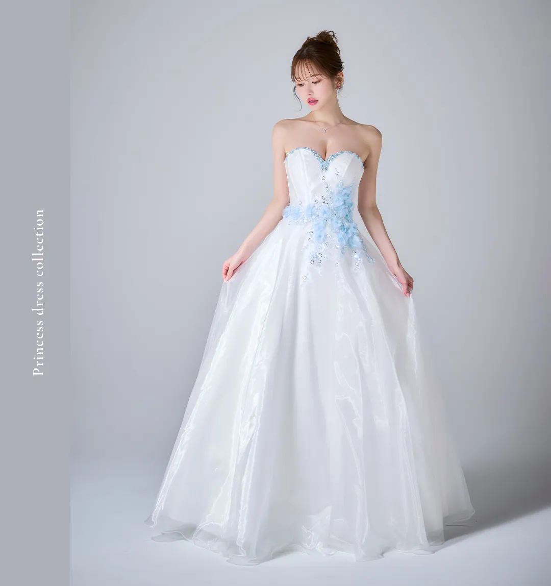 > 【JEAN MACLEAN/ジャンマクレーン】ビーズ刺繍/ ビジュー/ スパンコール/ 立体フラワー/ チュール/ ベアトップ/ フレア/ Aライン/ プリンセス