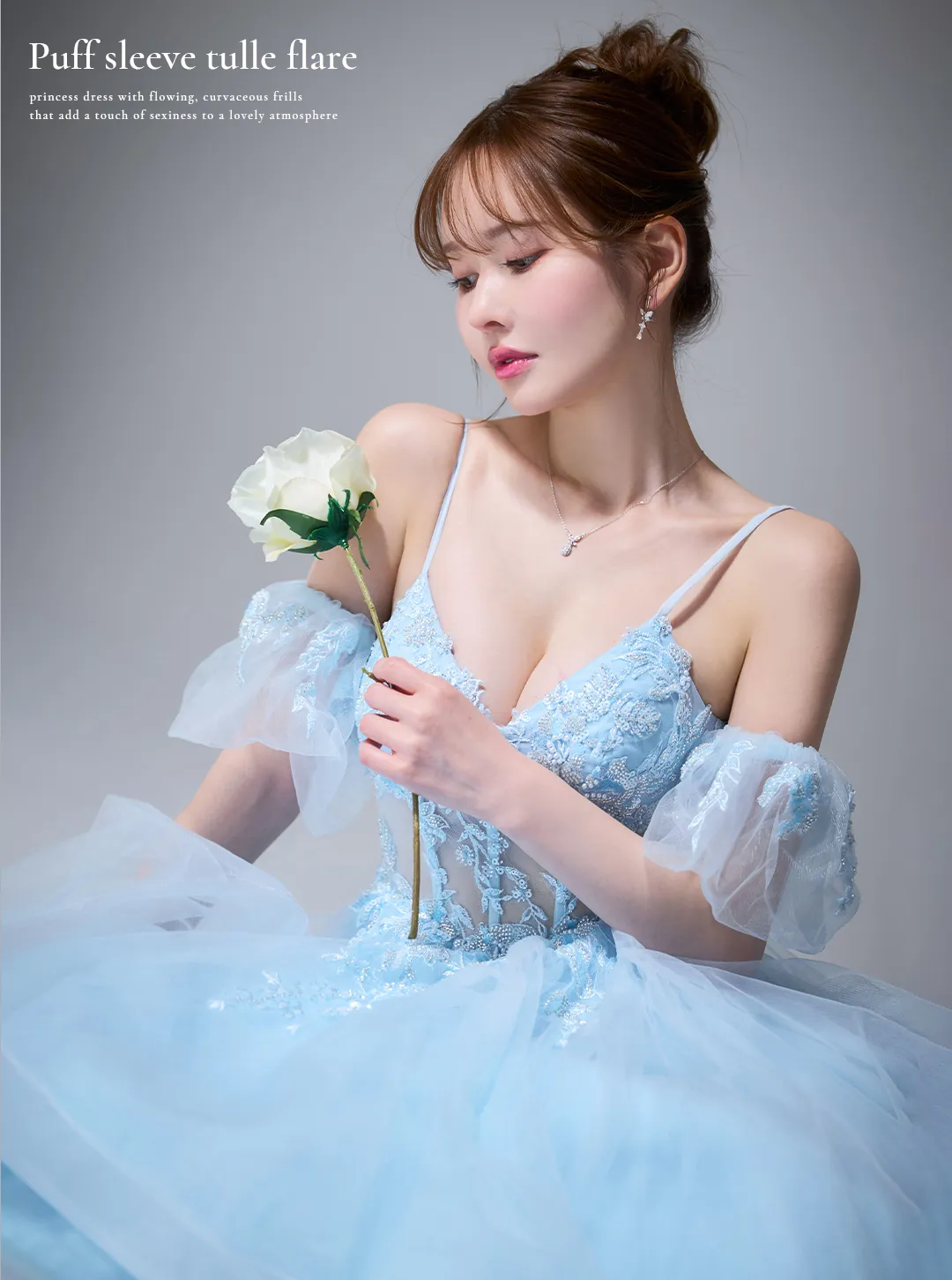 
【JEAN MACLEAN/ジャンマクレーン】ビーズ刺繍/ ビジュー/ スパンコール/ 立体フラワー/ チュール/ ベアトップ/ フレア/ Aライン/ プリンセス4