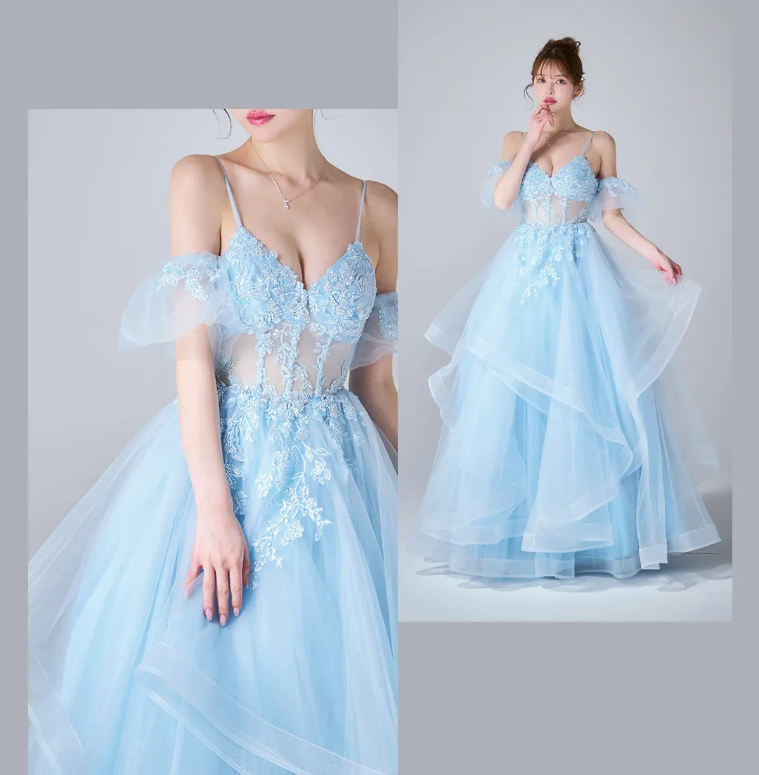 
【JEAN MACLEAN/ジャンマクレーン】ビーズ刺繍/ ビジュー/ スパンコール/ 立体フラワー/ チュール/ ベアトップ/ フレア/ Aライン/ プリンセス4