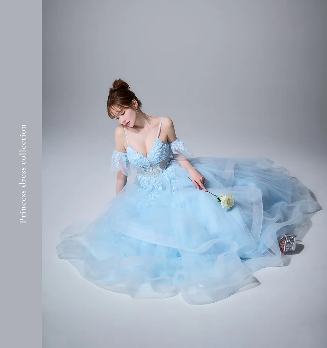 > 【JEAN MACLEAN/ジャンマクレーン】ビーズ刺繍/ ビジュー/ スパンコール/ 立体フラワー/ チュール/ ベアトップ/ フレア/ Aライン/ プリンセス