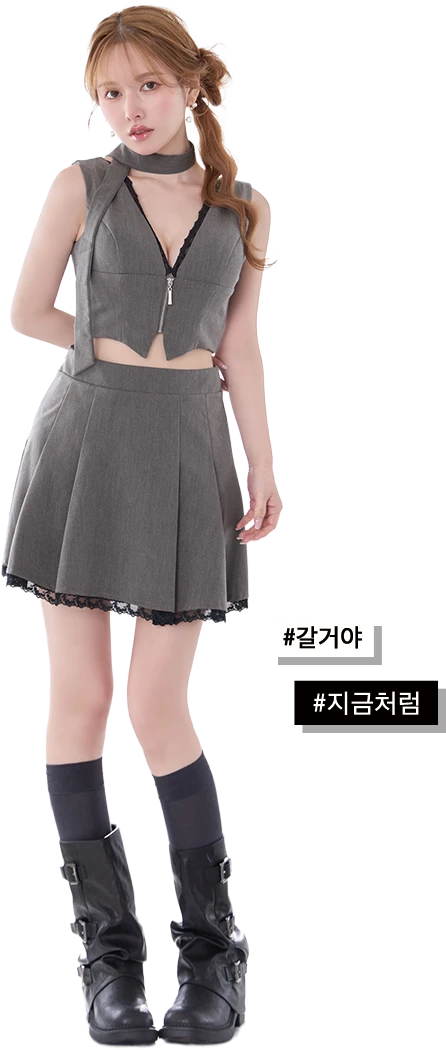 【IRMA/イルマ】ノースリーブ/ フロントジップ/ ボックスプリーツ/ レース/ セットアップ/ フレア/ ミニドレス/ キャバドレス2