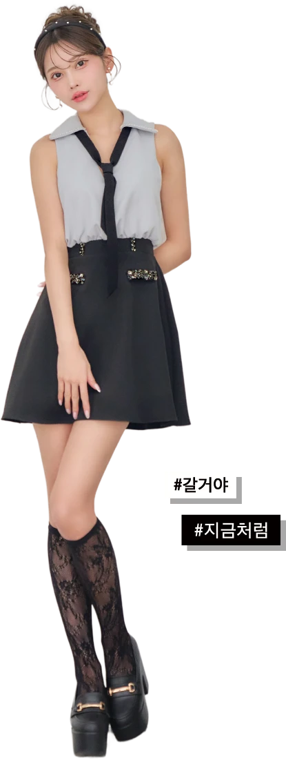 【IRMA/イルマ】ボウタイ/ バイカラー/ ビジュー/ ノースリーブ/ フレア/ ミニドレス/ キャバドレス2