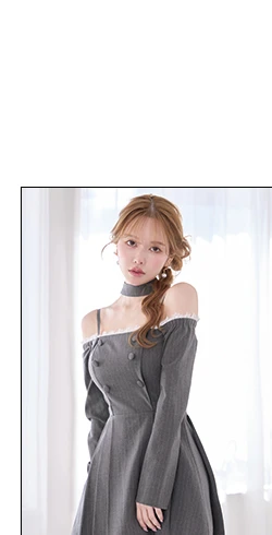 【Glossy/グロッシー】ダブルボタン/ ストライプ / フレア/ ミニドレス / キャバドレス