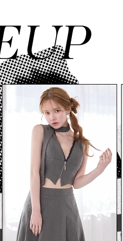 【IRMA/イルマ】ノースリーブ/ フロントジップ/ ボックスプリーツ/ レース/ セットアップ/ フレア/ ミニドレス/ キャバドレス