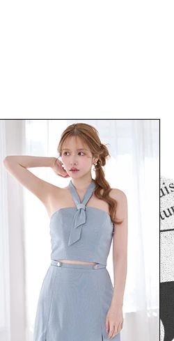 【IRMA/イルマ】ラメニット/ ネクタイ風/ ホルターネック/ ノースリーブ/ ストレッチ/ フレア/ セットアップ/ ミニドレス/ キャバドレス