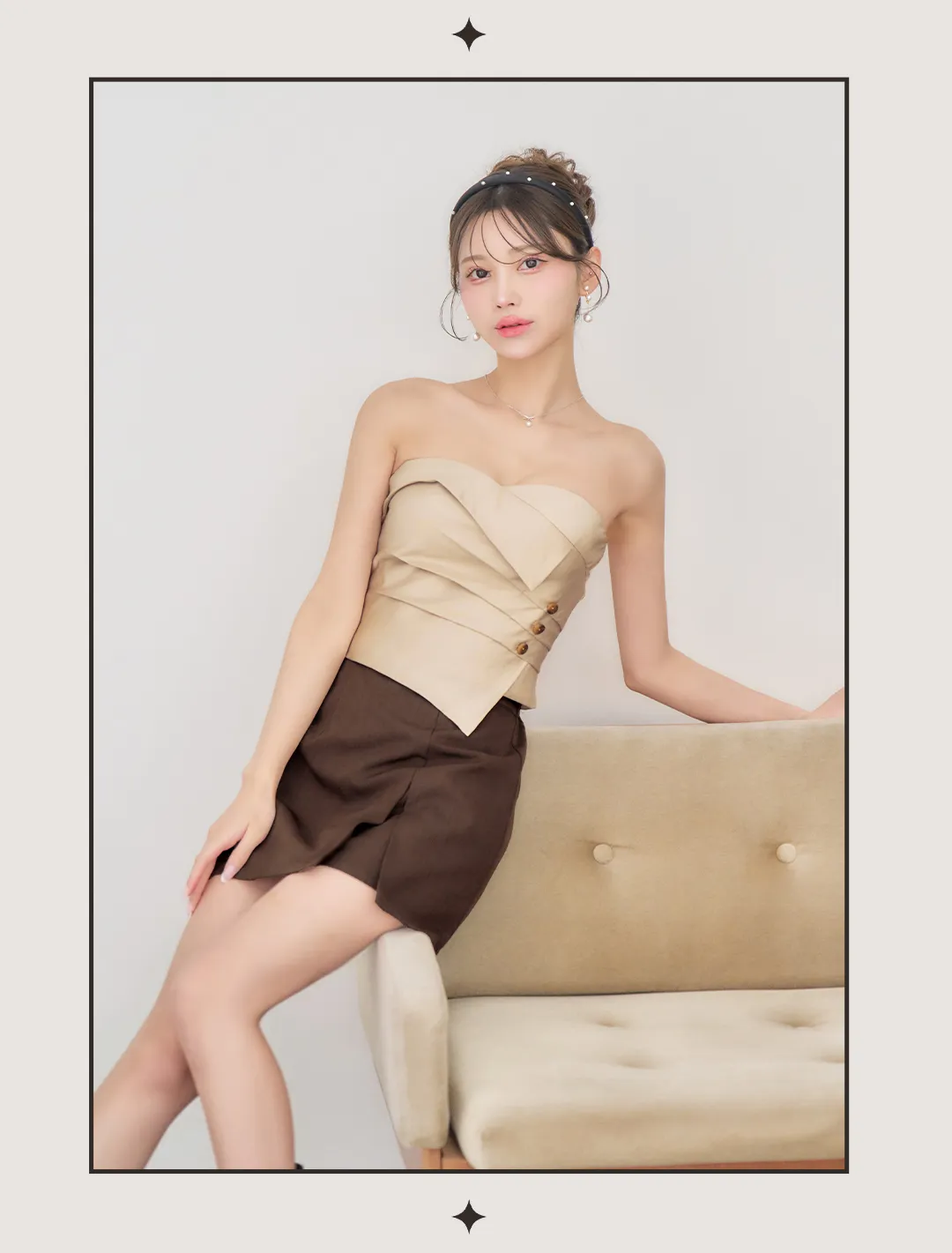 ストラップレス ドレープデザイン ベアトップ 上品 高見え ゴールドボタン ラップ風 スリット ミニ丈 きれいめ 大人セクシー クラブ ドレスコーデ 4