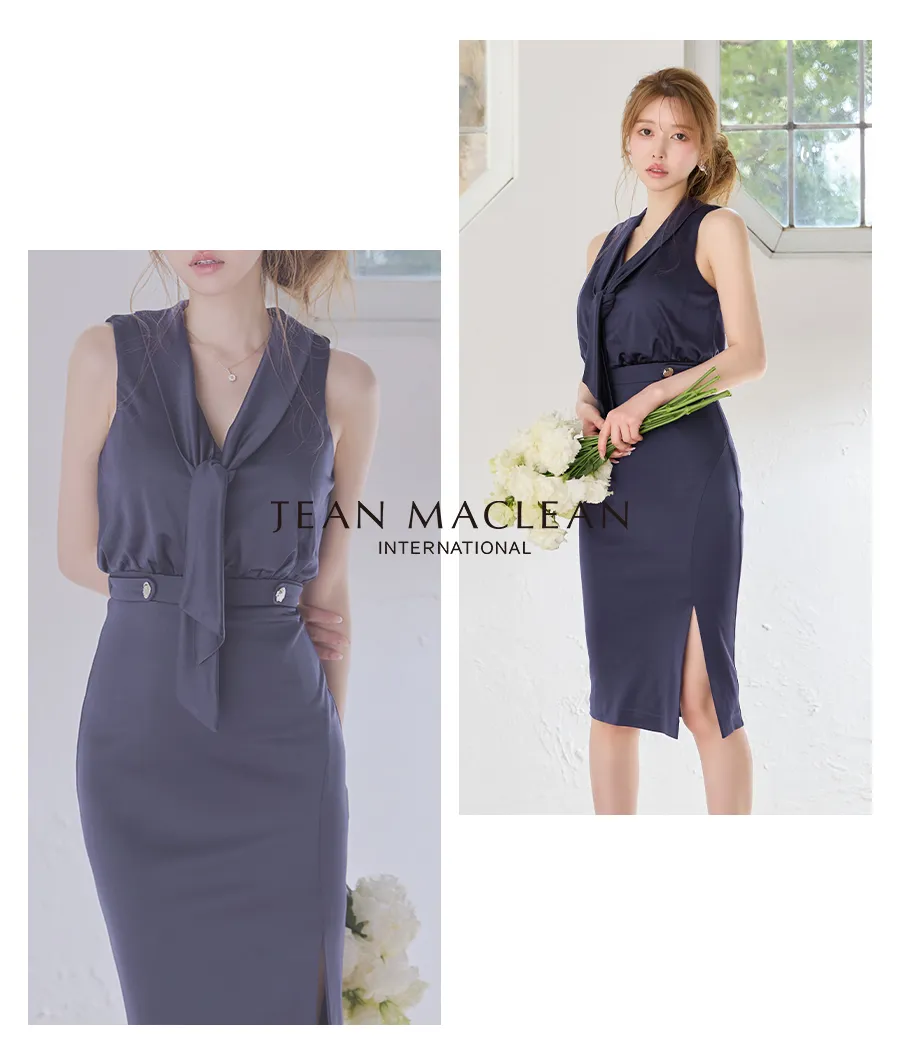 【Glossy/グロッシー】アームウォーマー付き/ リブニット/ フロントボタン/ タイト/ ミニドレス/ キャバドレス