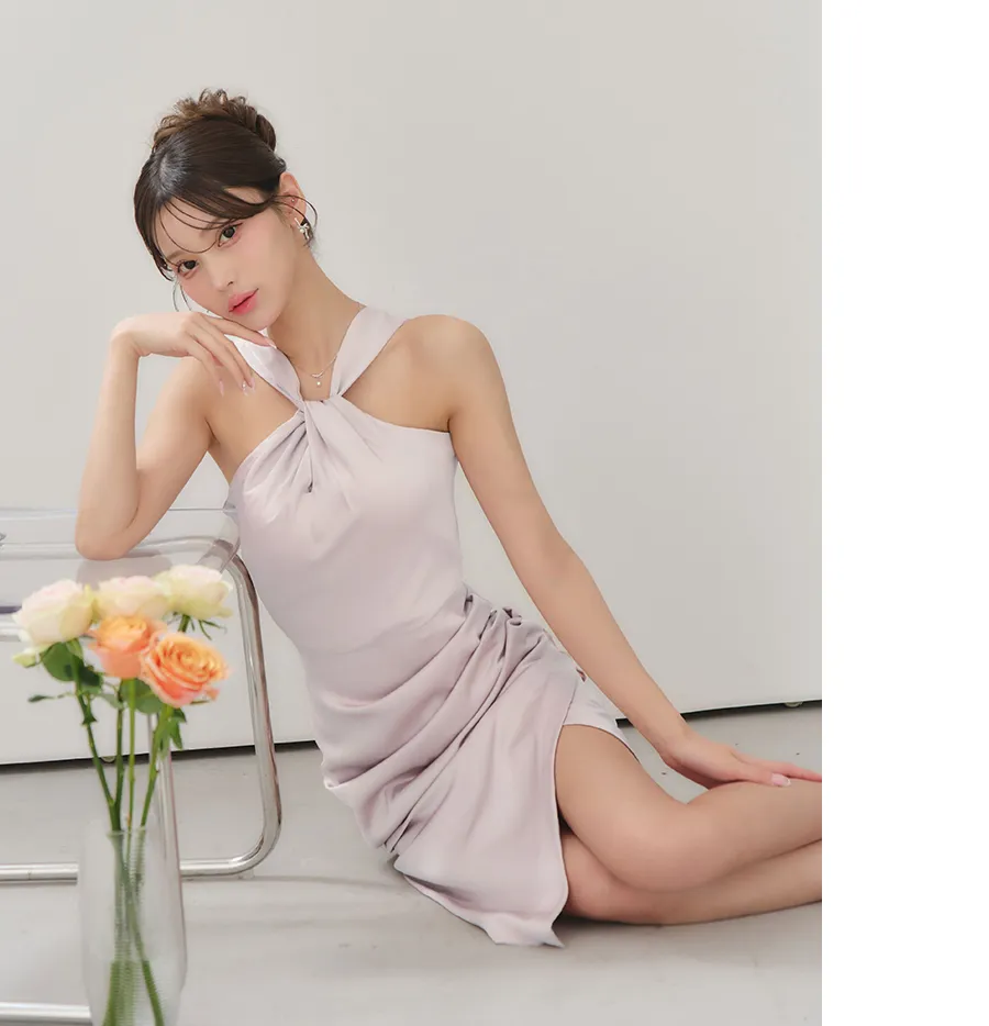 【Glossy/グロッシー】アームウォーマー付き/ リブニット/ フロントボタン/ タイト/ ミニドレス/ キャバドレス