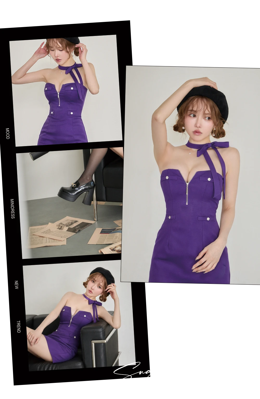 【ROBE de FLEURS/ローブドフルール】2way/ ネックリボン/ バストジップ/ タイト/ ミニドレス/ キャバドレス2