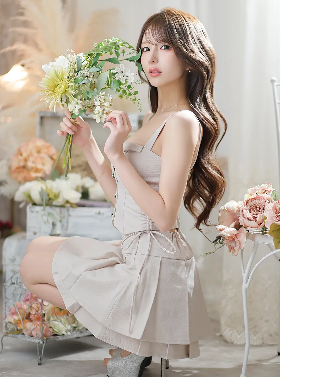 【ROBE de FLEURS Glossy/ローブ・ド・フルール グロッシー】ボタン/ キャミソール/ タイト/ ミニドレス/ キャバドレス