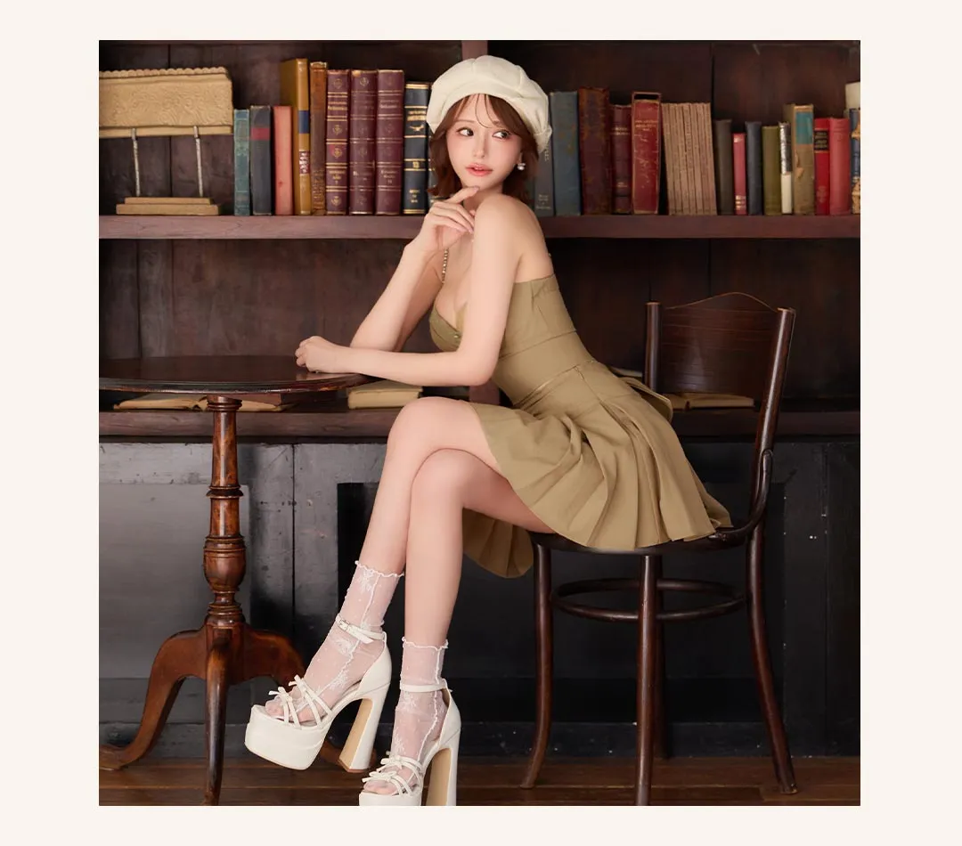 【ANGEL R/エンジェルアール】セパレート/ バストタック/ バックリボン/ プリーツ/ レール/ ビジュー/ フレア/ マイクロミニドレス/ キャバドレス