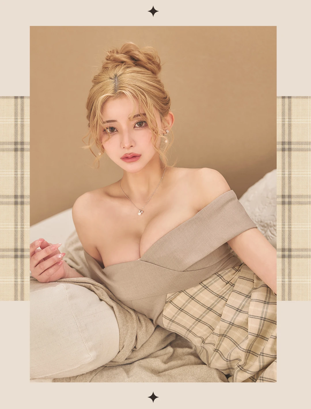 チェックタイト オフショルワンピ ミディ丈 上品セクシー ハイウエスト 大人コーデ きれいめ 色気控えめ 美シルエット クラブドレス 秋冬 4