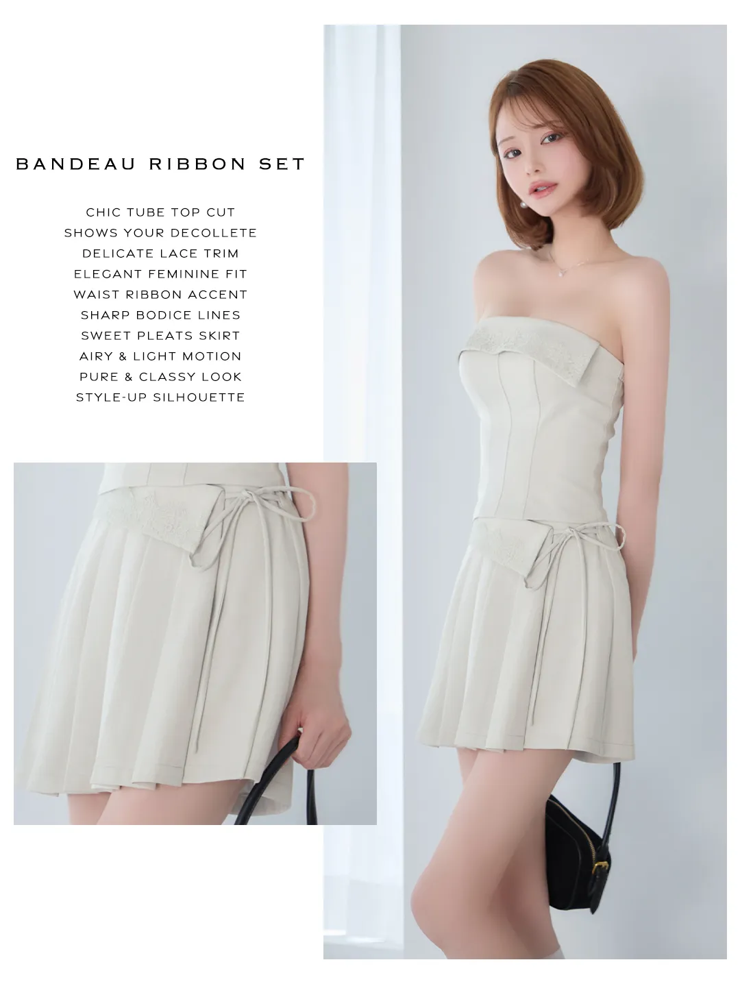 【ANGEL R/エンジェルアール】ベアトップ/ レース/ リボン/ プリーツ/ セパレート/ フレア/ マイクロミニドレス/ キャバドレス